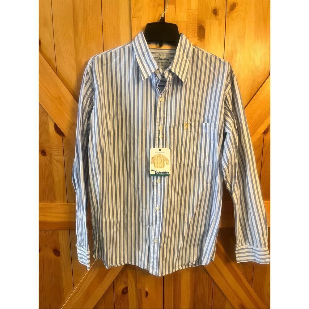 US Expedition Size Large Striped Cotton Long Sleeve Button Up Shirt Nwt (3299)
